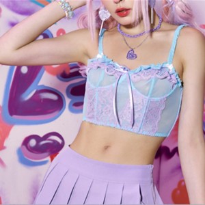 Lace Trim Corset Top Lace chèn Bustier với chi tiết cung